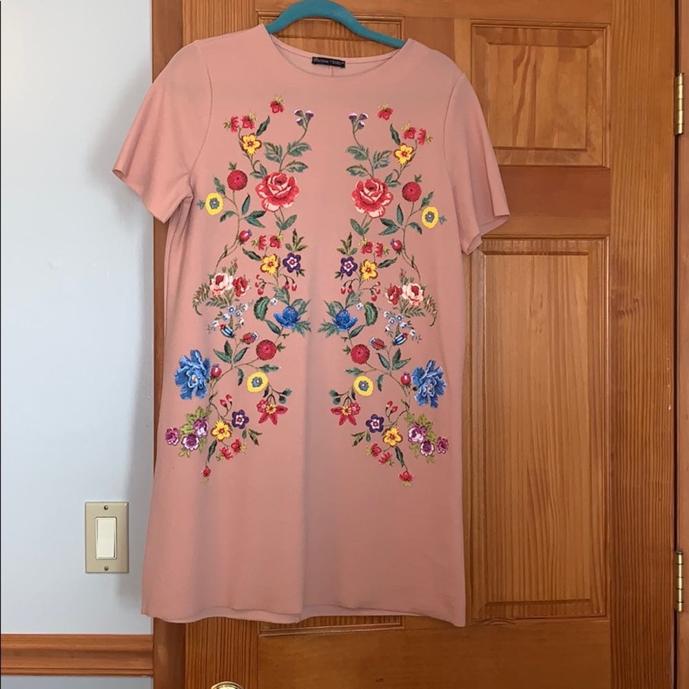 ZARA Pink Dress with Flower Details